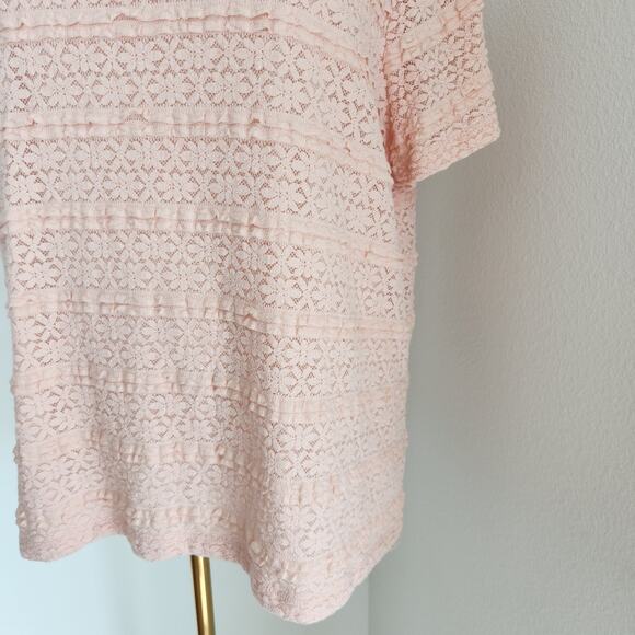 Y2K Alfred Dunner Pink Tiered Lace Short Sleeve Blouse Plus Size 1X - Picture 3 of 8